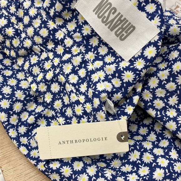 ANTHROPOLOGIE Blue and White Long Sleeve Button Down Shirt with Notched Collar - Picture 10 of 10